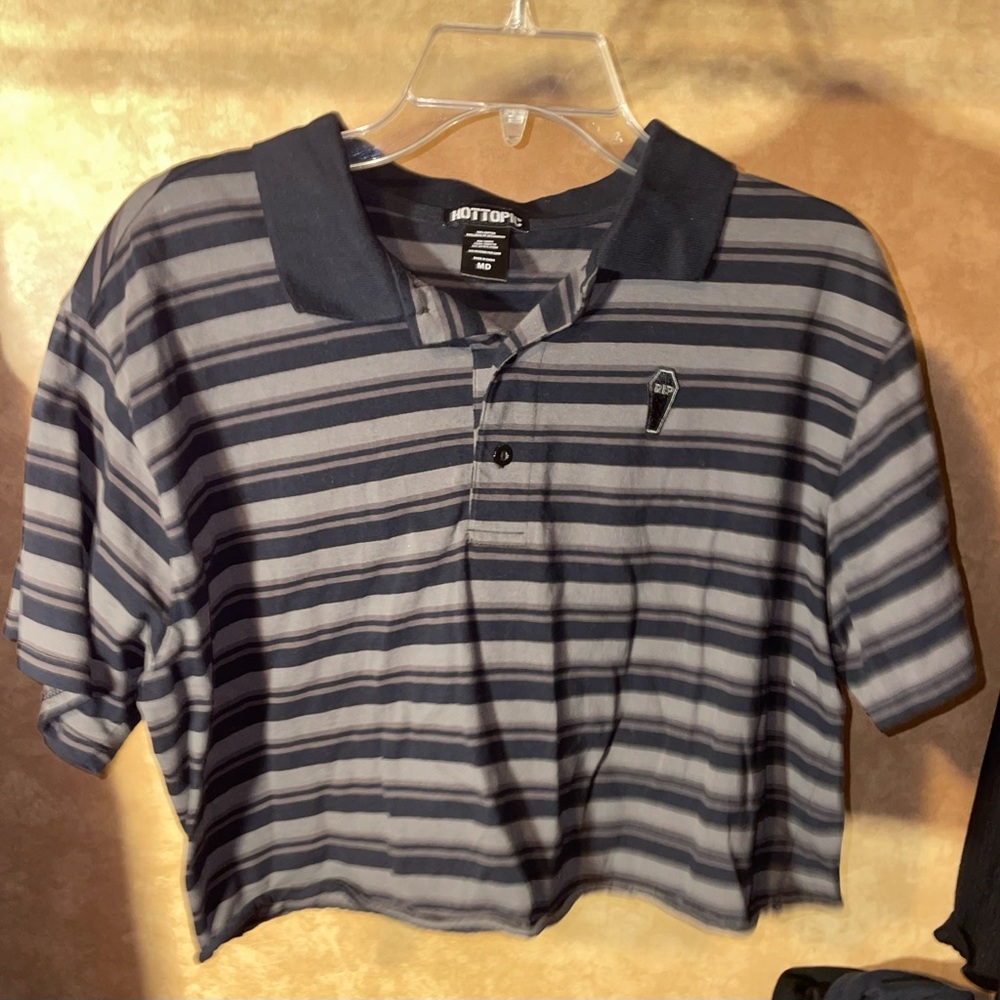 Cropped Striped Collard Shirt